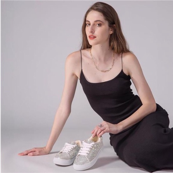 Sparkle Rhinestone Sneakers for Women - Bling Fashion Bedazzled Platform Tennis - Picture 3 of 8